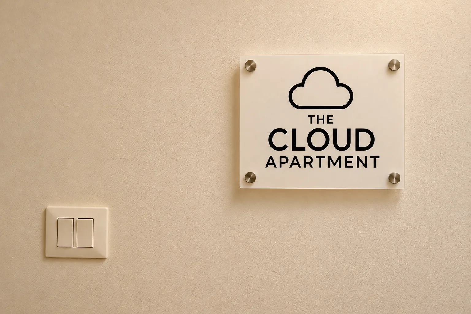 Wall-mounted Cloud Apartment sign with a cloud outline above the name.